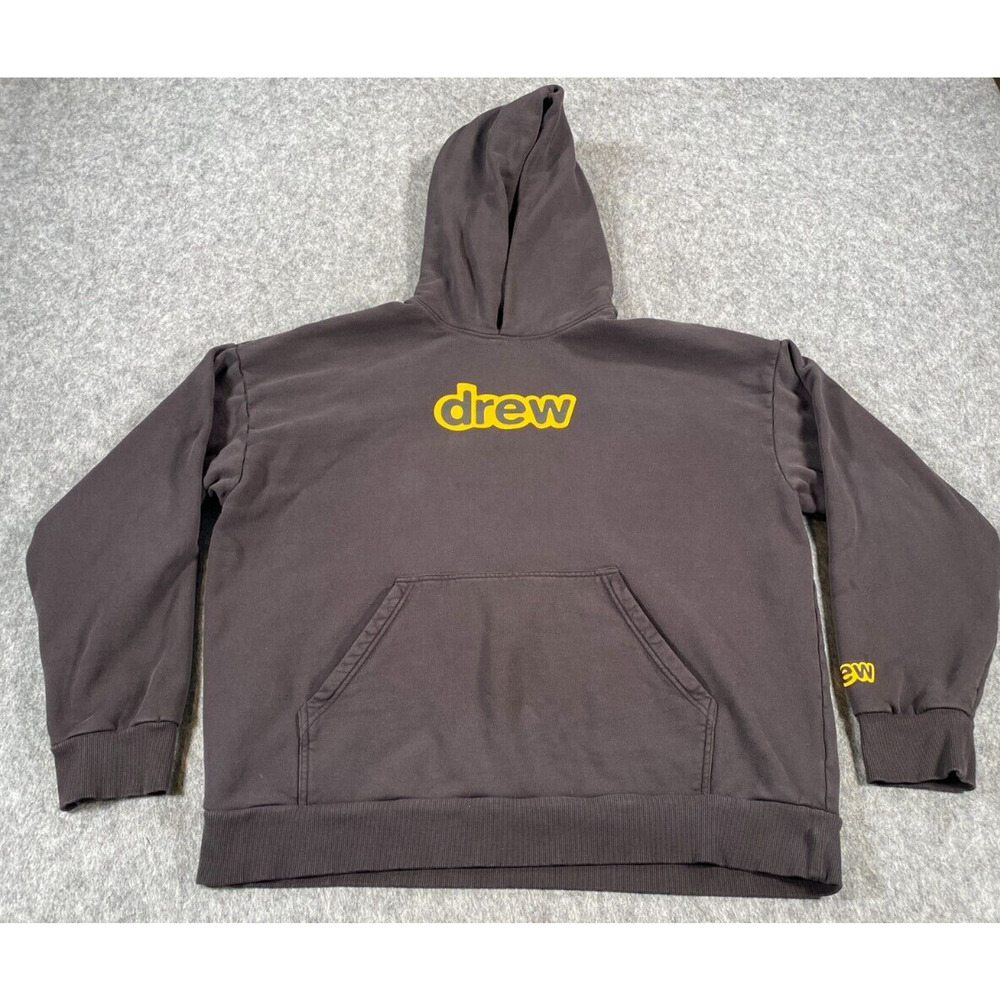 Drew House Black Heavy Cotton Sz XL Yellow Black Spellout Logo Oversized Hoodie
